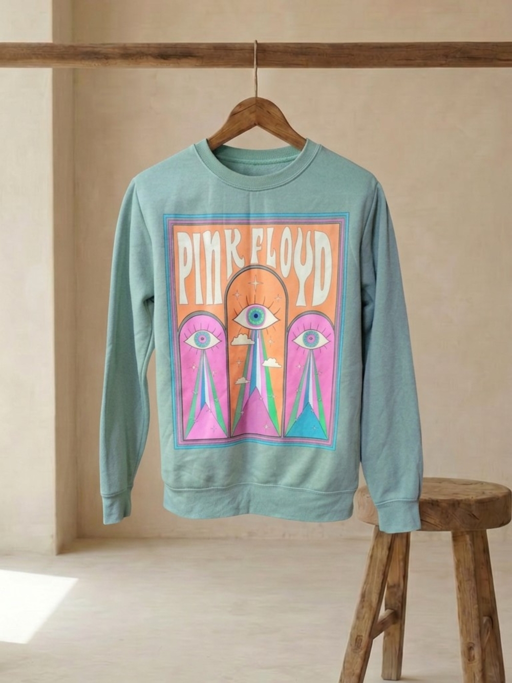 Pink Floyd Graphic Crewneck Sweatshirt - Seafoam Green Size Small